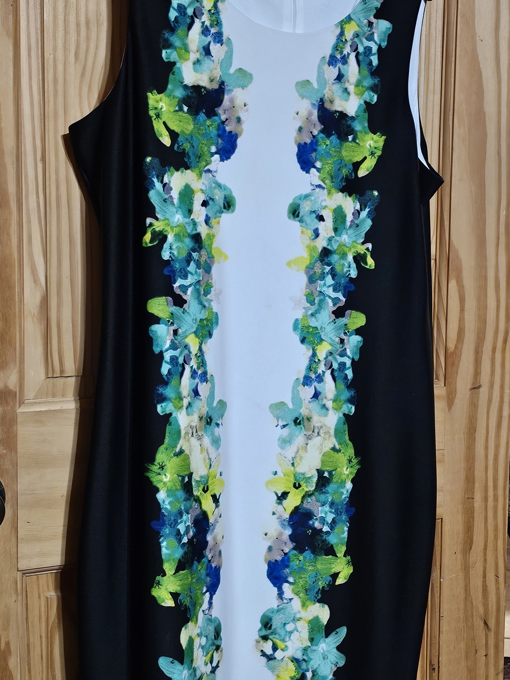 Calvin Klein Black and White Dress with Green and Blue Floral Stripe